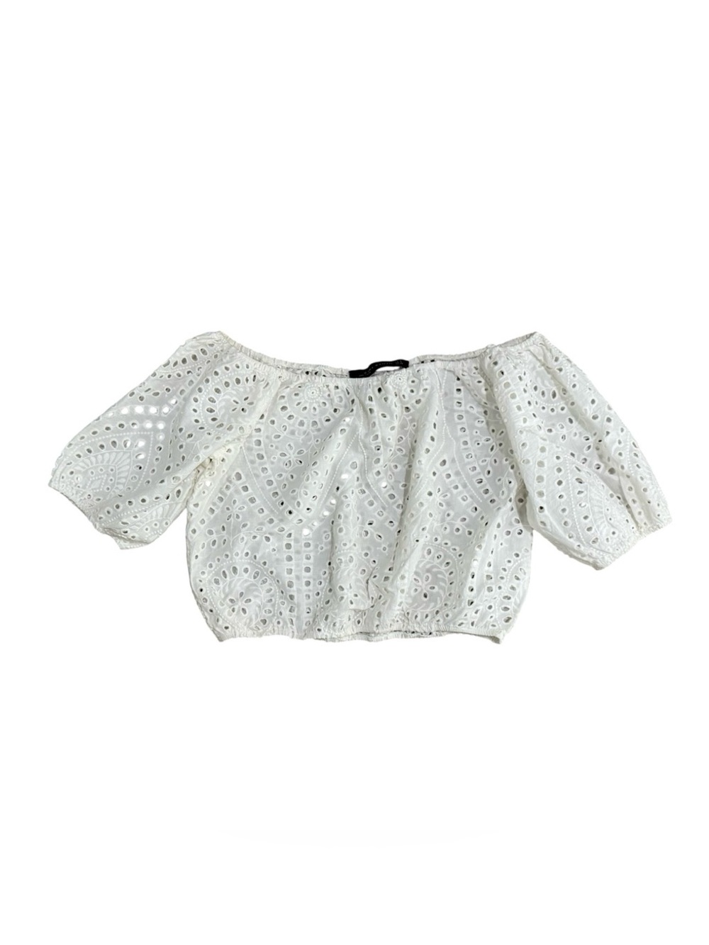 Zara White Eyelet Off-Shoulder Crop Top
